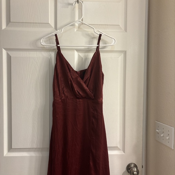 Lulus Constantine Burgundy Satin Maxi Dress Red - Size S - Picture 3 of 6